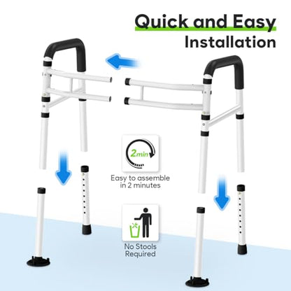 Delog Stand Alone Toilet Safety Rail - Adjustable Width & Height Fit Any Toilet, Medical Toilet Frame for Elderly Handicap Disabled (Black) - color: Black