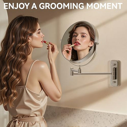 Auxmir 8" Double-Sided Wall-Mounted Makeup Mirror, 1X/30X Magnifying Mirror | stainless steel, 13-inch extendable swivel arm, 360°shaving rotation, bathroom makeup mirror, tweezers, Nickel - color: Nickel-1x/30x
