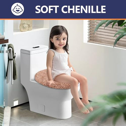 Soft Microfiber Toilet Lid Cover 17.5" x 15" Machine Washable | Solid Toilet Seat Cover Adjustable Rubber Backing Fits Most 16 -17.5" L x 14-16" W Round Oblong and Elongated Toilet Seat - color: Blush Pink