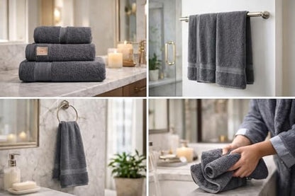 100% Egyptian Cotton Towel Set, 600 GSM, Double Twisted Yarns, Ultra Soft & Highly Absorbent Towels, Made in Egypt. (Grey, Single Set Cotton Towels) - color: Grey