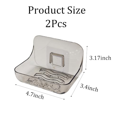 2Pcs Black Clear Acrylic Soap Dish, Self Draining Soap Holder for Shower, Wall Mounted No Drilling Adhesive Soap Saver Tray for Bathroom, Kitchen Sink, Tub Organizer - color: Black Clear
