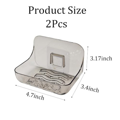 2Pcs Black Clear Acrylic Soap Dish, Self Draining Soap Holder for Shower, Wall Mounted No Drilling Adhesive Soap Saver Tray for Bathroom, Kitchen Sink, Tub Organizer - color: Black Clear