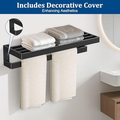 Matte Black Towel Rack 23.6-inch Towel Bar Double Towel Holder Stainless Steel Bathroom Hardware Accessories Set - color: Matte Black, size: 23.6inch