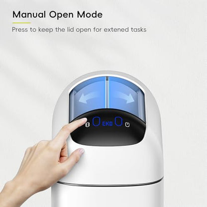 EKO Astro Slim Sensor Trash Can, 10L / 2.6 Gallon Touchless Garbage Bin with Soft-Close Retractable Wing Lid, Motion Sensor Stainless Steel Garbage Can for Bathroom, Kitchen, Office, Waterproof, White - size: Astro 10L-Matte White