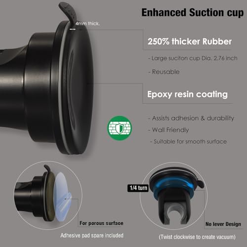 Hand held Showerhead Holder Wall Mounted with Suction Cup - Reusable- Wide Anlge Adustable Shower Hose Holder (Matte Black) - style: Matte Black
