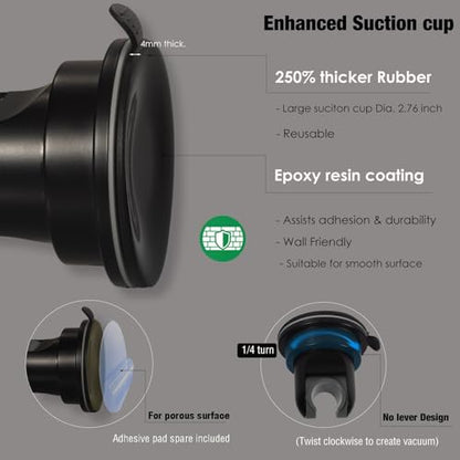 Hand held Showerhead Holder Wall Mounted with Suction Cup - Reusable- Wide Anlge Adustable Shower Hose Holder (Matte Black) - style: Matte Black