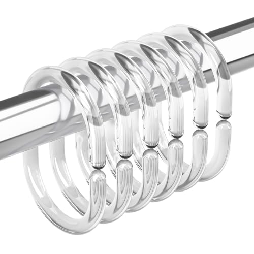 Plastic Shower Curtain Rings, Shower Curtain Hooks, 24 Pcs C Shaped Shower Hooks for Shower Curtain, Clear Shower Curtain Hooks for Bathroom - color: Clear