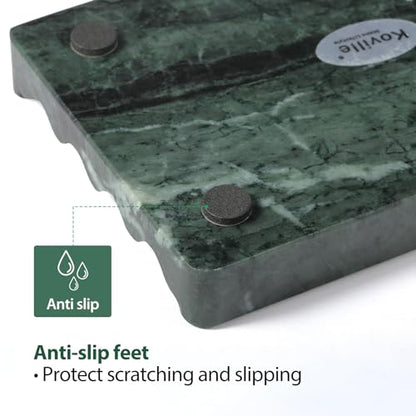 2PCS Koville Indian Natural Green Marble Soap Dish for Shower, Stone Soap Tray for Bathroom, Marble Bar Soap Holder for Sink, Stripe Grooves Soap Saver Sponge Holder - color: Verde Alpi