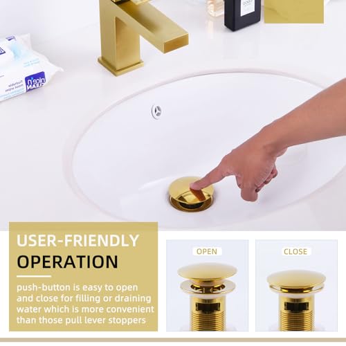 Angle Simple Bathroom Sink Drain Stopper, Pop Up Design, Polished Deep Gold | Brass Stopper with Stainless Steel Tailpiece, Only for Sink with Overflow Hole, Fit 1.61 to 2 Inches Diameter of Drain Hole - color: Deep Titanium Gold
