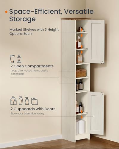 SONGMICS HOME Snapsemble Assembly Bathroom Storage Cabinet, 66.9-Inch Tall | Slim Narrow Freestanding Cabinet, 11.8-Inch Wide, Adjustable Shelves, Rustic White, HOPU Collection UBBC667WJ02S - size: 1 Pack