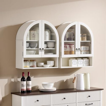 IFGET Bathroom Arched Wall Cabinet, 23.6'' Wide Medicine Cabinet with Adjustable Shelves & Glass Doors, Over The Toilet Storage Wall Mount Cabinet for Laundry Room,Kitchen & Living Room, Antique White - color: Antique White