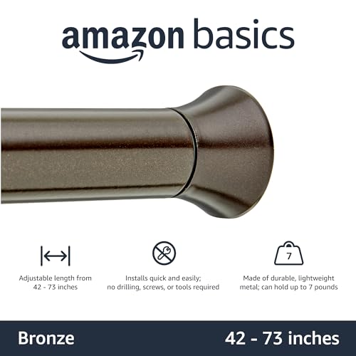 Amazon Basics No Drill Shower Curtain Tension Rod, Adjustable Length, 42-73", Bronze, Lightweight Metal - color: Bronze, size: 42-73"