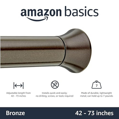 Amazon Basics No Drill Shower Curtain Tension Rod, Adjustable Length, 42-73", Bronze, Lightweight Metal - color: Bronze, size: 42-73"