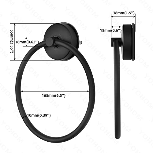 YOHOM Suction Cup Towel Ring Matte Black Hand Towel Holder for Bathroom Stainless Steel Vacuum Suction Washcloth Holder Dish Towel Hanger for Shower Wall No Drill - color: Matte Black