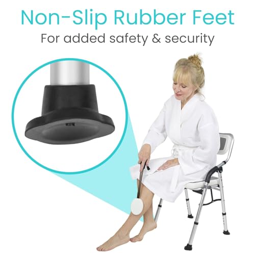 Vive Shower Chair for Elderly and Disabled - Folding Seat with Arms and Back - Foldable Bathroom Chairs for Sitting, Inside Shower - Portable for Travel - Fold Down, Collapsible, Compact & Comfortable | Foldable Bathroom Chairs for Sitting, Inside Shower