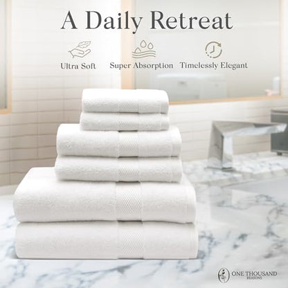Premium Staple Cotton Bathroom Towel Set - White 600 GSM 6-Piece Luxury Bath Towel Set 1 Stripe - 2 Bath Towels, 2 Hand Towels & 2 Washclothes Set - High Absorbent & Quick Dry for Gym, Spa, Hotel - color: White - 1 Stripe