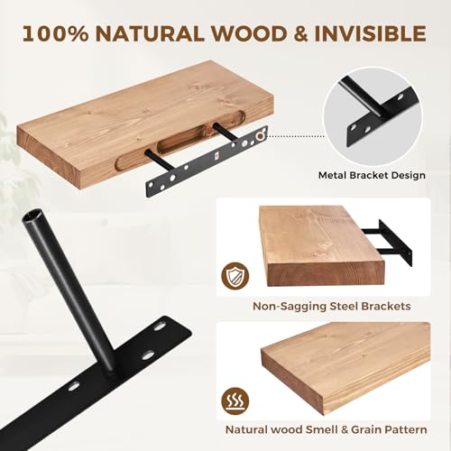 Solid Wood Floating Shelves, 17 Inch Wall Shelves, Set of 2, Oak | 8 Inch Deep, 1.6 Inch Thick, Extra-Wide Display Space, Mounting Hardware Included, For Kitchen, Bathroom and Living Room - color: Oak, size: 17x8x1.6