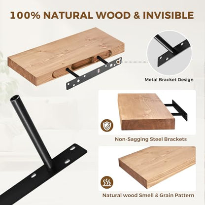 Solid Wood Floating Shelves, 17 Inch Wall Shelves, Set of 2, Oak | 8 Inch Deep, 1.6 Inch Thick, Extra-Wide Display Space, Mounting Hardware Included, For Kitchen, Bathroom and Living Room - color: Oak, size: 17x8x1.6