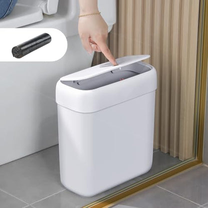 funest Trash Can with Lid, 3 Gallons/10.3 Qt Garbage Can with Press Top, Small Trash Can Dog Proof, Plastic Trash Bin, Waste Basket for Rv Bathroom Kitchen Bedroom Office White - size: 1 Pack (3 Gallon)
