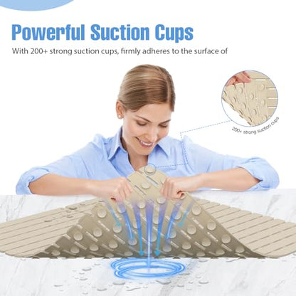 Shower Mat Non-Slip Bath Mat for Tub and Shower Stall,236 Suction Cups with Drain Holes, Quick Dry Machine Washable, Extra Grip for Stand Up Showers, Bathroom Essentials 24x24 Inch (Light Brown) - color: Light Brown