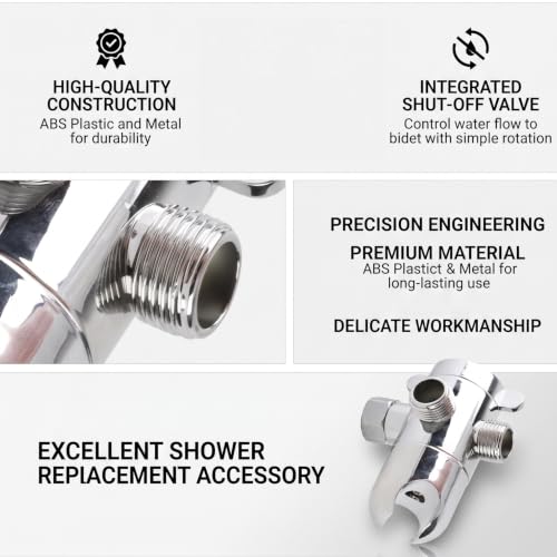 3 Way Shower Diverter Valve, 1/2 In IPS Metal Shower Head Splitter | Shower Holder, Dual External Male Threaded Ports, Switchable Water Outlets, for Standard Household Shower System