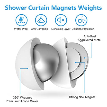 VANZAVANZU 3 Pairs Shower Curtain Weights, Silicone Wrapped Magnets, Heavy Duty Magnets Prevent Curtain Liner from Blowing, Rust-Free, White - color: White, size: 1.2"W x 1.2"L (Pack of 3)