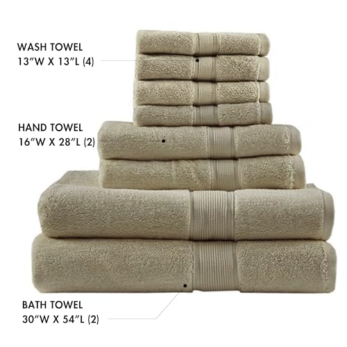 Madison Park 800GSM 100% Cotton Bathroom Bath Towel Set of 8, Beige | Long Staple, Highly Absorbent, Durable Hotel Spa Quality, Quick Dry, Double Stitched Hems, Lint Reducing, OEKO-TEX Certified - color: Beige, size: Multi-Sizes