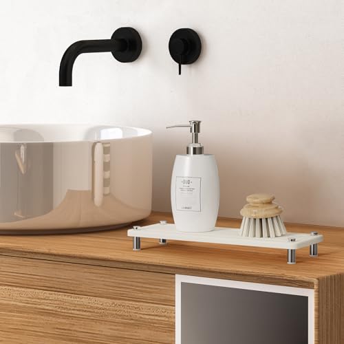 Kitchen Sink Caddy Diatomite Water Absorbing Stone Tray, White | Bathroom Countertop Organizer Faucet Drying Mat Coaster Soap Dish Sponge Dispenser Holder - color: White