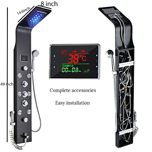 Stainless Steel Shower Panel Tower System LED Rainfall Waterfall Shower Head 6-Function Faucet Rain Massage System with Body Jets