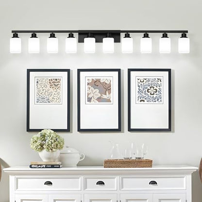 10-Light Bathroom Vanity Light,Modern Matte Black Bathroom Light Fixtures with Square Frosted Glass,64.5in Wall Sconces Over Mirror Restroom,Living Room Hallway E26 - color: Black, size: 10-Light