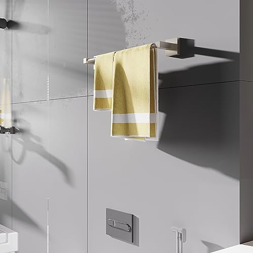 RUACQ Towel Bar 10" Towel Racks for Bathroom Wall Mounted, Brushed Nickel | Hand Towel Holder, Total Length 12 Inch Single Towel Rod, 304 Stainless Steel, Rustproof, Square Base, Heavy Duty, Modern - color: Brushed Nickel, size: 10 inch(Center to Center)