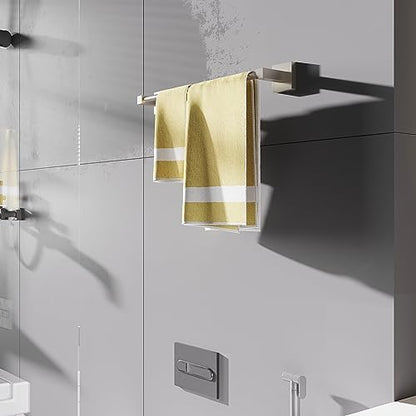 RUACQ Towel Bar 10" Towel Racks for Bathroom Wall Mounted, Brushed Nickel | Hand Towel Holder, Total Length 12 Inch Single Towel Rod, 304 Stainless Steel, Rustproof, Square Base, Heavy Duty, Modern - color: Brushed Nickel, size: 10 inch(Center to Center)