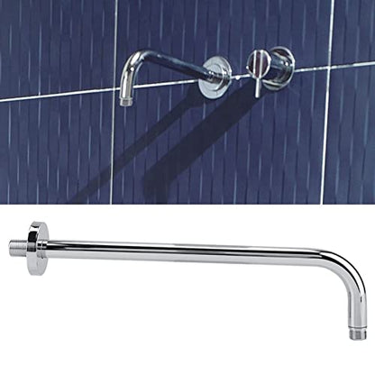 Yctze Extra Long Shower Arm with Wall Fixed Chrome Finish, Stainless Steel Rain Replacement Flange Set, 18in Extension Pipe for Rain Shower