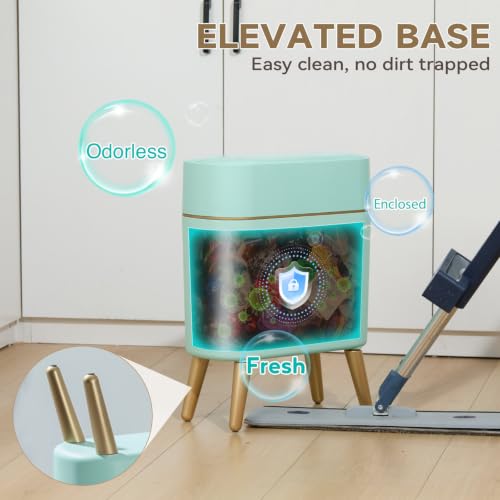 Touchless Bathroom Trash Can with Lid, Cute Tall Green Wastebasket | Waterproof,Narrow,Automatic,Convenient and Hygienic Easy to Use，2.6 gallon Small Garbage bin for Bedroom, Office，Living Room - color: Green