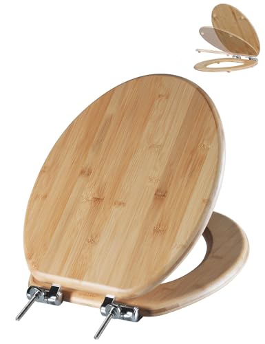 Angol Shiold ELONGATED Bamboo Wood Toilet Seat Soft Close 18.5Inch | Zinc Alloy Strong Hinges, Light, Easy to Install & Clean, Up to 400 lbs (Elongated 18.5", Natural Bamboo) - color: Soft Close, size: Elongated -18.5"