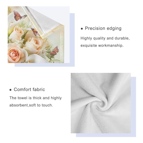 Towel Bathroom Sets, Bouquet Yellow Roses And White Calla Lilies Butterfly Towels 3-Piece 1 Bath Towel 1 Washcloth 1 Hand Towel, Bath Towel Set of 3 Soft Multifuntion for Home Kitchen Hotel Gym Swim S - color: Multi06