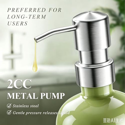 Cisily Olive Green Kitchen Soap Dispenser Set with Ceramics Sponge Holder | Stainless Steel Silver Pumps, and Instant Dry Tray, Hand and Dish Soap Dispenser Set, Kitchen Sink Olive Green Decor - color: Olive Green+ Silver+ Sponge Holder