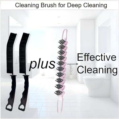 Crevice Cleaning Brush Set Grout Scrub Cleaning Tools 3 Pcs Black/Pink - color: Black&pink