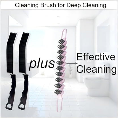 Crevice Cleaning Brush Set Grout Scrub Cleaning Tools 3 Pcs Black/Pink - color: Black&pink
