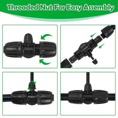1/2 Inch To 1/4 Drip Irrigation Fittings - 8 Pack Drip Line Irrigation 1/2'' to 1/4'' Barbed Tee Adapter Anti-Drop Lock Nut Barbed Reducer 3 Way Connectors for Drip Irrigation System - size: 1/2" 3 Way Tee