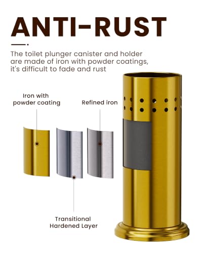 Dowry Toilet Plunger with Holder for Bathroom Gold 18.7In | Hidden Toilet Bowl Cleaners Long Handle with Cover Powerful Force Suction Cup Heavy Duty Deep Cleaning Gold 18.7In - color: Gold