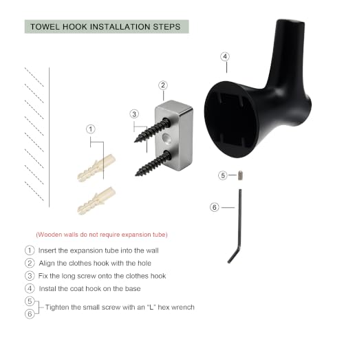 AVICCI 5 Pack Towel Hooks Matte Black Coat Hooks, Zinc Alloy Heavy Duty Bathroom Hooks Wall Mounted for Robes & Towels Hand Towel Hook Holder Kitchen, Bathroom Accessories - color: Matte Black