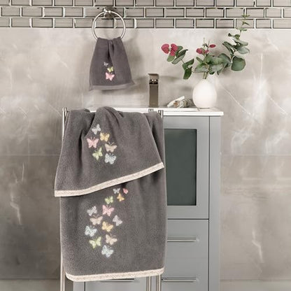 Frolic 4-Piece Luxury Towel Set, Calico Applique, Soft & Durable Turkish Cotton, Elegant Bathroom Ensemble, 2 Bath 2 Hand Towels, Charcoal - color: Charcoal, size: 2 Pcs Bath 2 Pcs Hand Towel