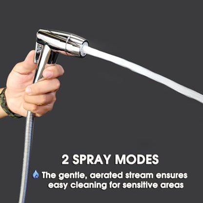 Handheld Bidet Sprayer for Toilet, Lockable Push Button, 2 Spray Modes, High Pressure ABS Bidet Sprayer Set with Hose & T-Valve, Easy Install – Shiny Chrome - color: Shiny Chrome