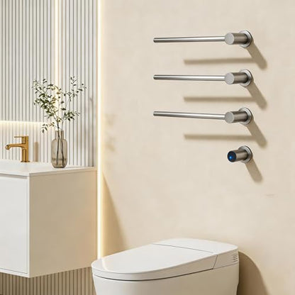 Electric Towel Warmer Concealed, Swivel Heated Towel Rack for Bathroom, Built-in Modular Electric Towel Rack with Timer, Thermostat, LED Display, 3 Bar 180° Rotation, Hardwired (Nickel, 3-Bar)