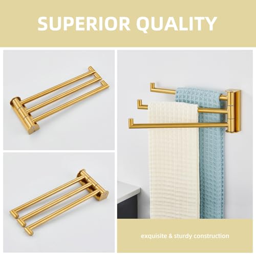 Angle Simple Hand Towel Holder for Bathroom, Swivel Bars, Brushed Dark Gold | Kitchen Towel Rack 9.84", SUS304 Stainless Steel, Foldable 3 Arms Hanger Space Saving - color: Brushed Dark Gold