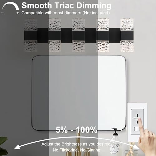 MELUCEE 30.3 in LED Bathroom Lighting Fixtures Over Mirror 40W | LED Vanity Light Black Modern Bathroom Light Bar Crystal Wall Light Fixtures, 3000K Warm Lighting, Built-in Led Chips - color: Black, size: 5 Lights