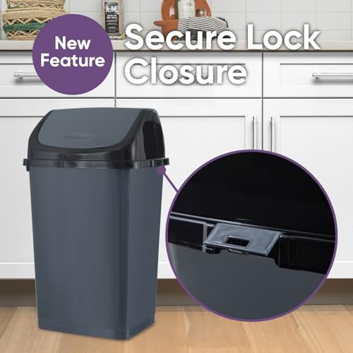 Superio Kitchen Trash Can 13 Gallon with Swing Lid, Plastic Tall Garbage Can Outdoor and Indoor, Large 52 Qt Recycle Bin and Waste Basket for Home, Office, Garage, Patio, Restaraunt (Grey/Black) - size: 13 Gallon, style: 1 Pack