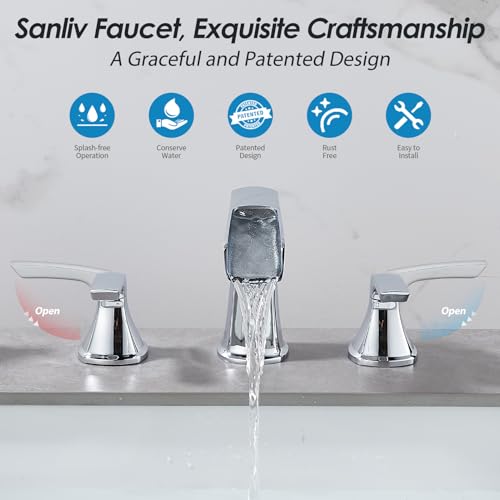 Chrome Waterfall Bathroom Faucet, Sanliv 3-Piece Widespread Bathroom Sink Faucets, 2-Handle Vanity Faucet for 3-Hole Sinks 4-8 Inch with Pop-Up Drain, ‎Polished Chrome - color: Chrome