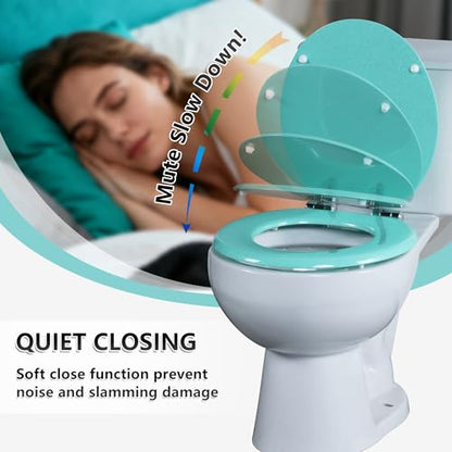 Angol Shiold Glitter Toilet Seat Molded Wood Round Toilet Seat with Quietly Close and Quick Release Hinges, Easy to Clean also Easy to Install (Round 16.5'', Green) - color: Green, size: Round 16.5‘’